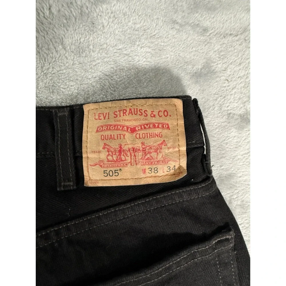 Levis 505 Jeans Mens 38x34 Black Denim Regular Fit Straight Leg Vintage